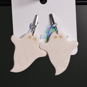 Galactic Captures Glitter Ghostie Polymer Clay Dangle Earrings
